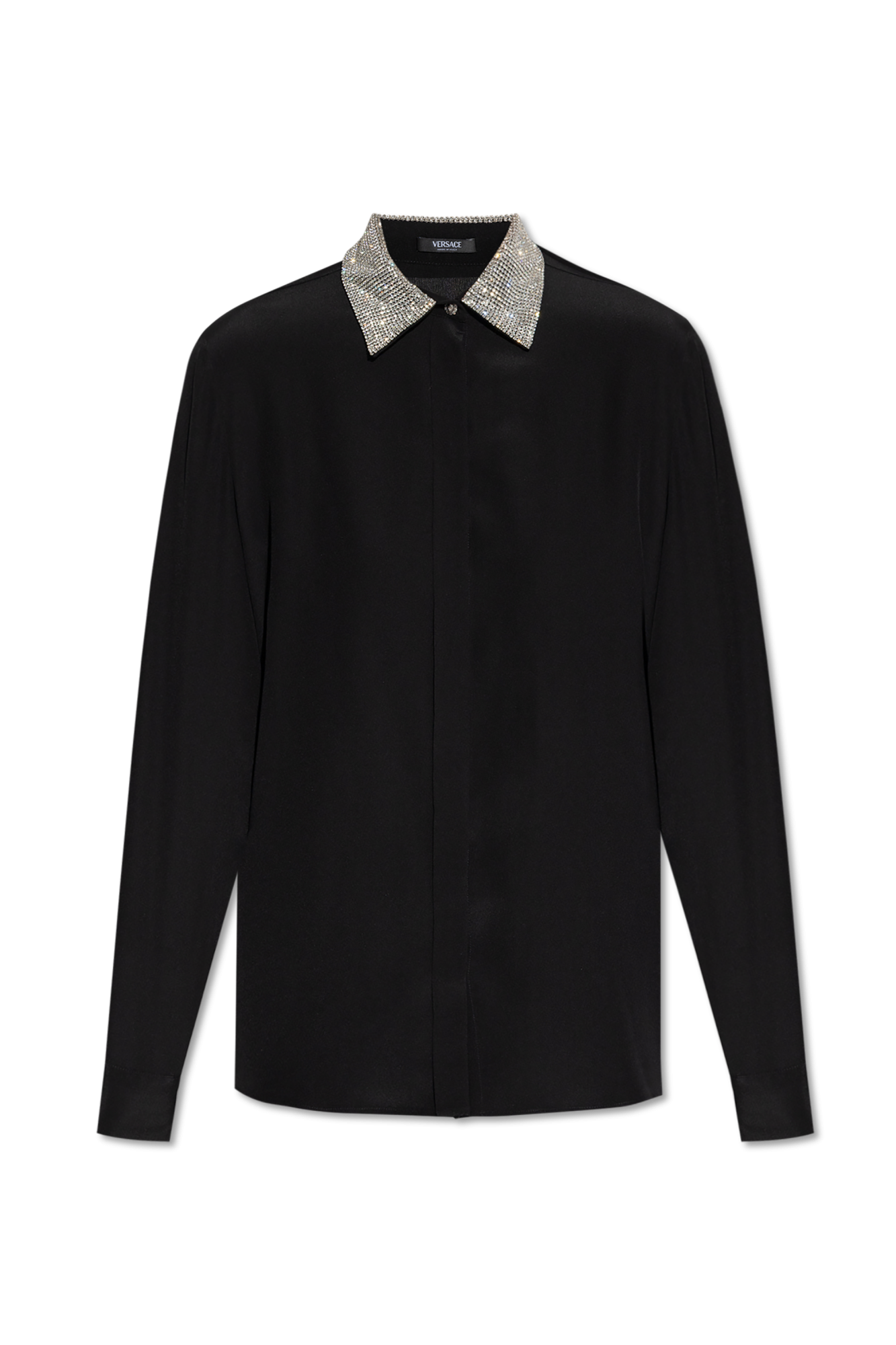 Black Shirt with shimmering crystals on the collar Versace
